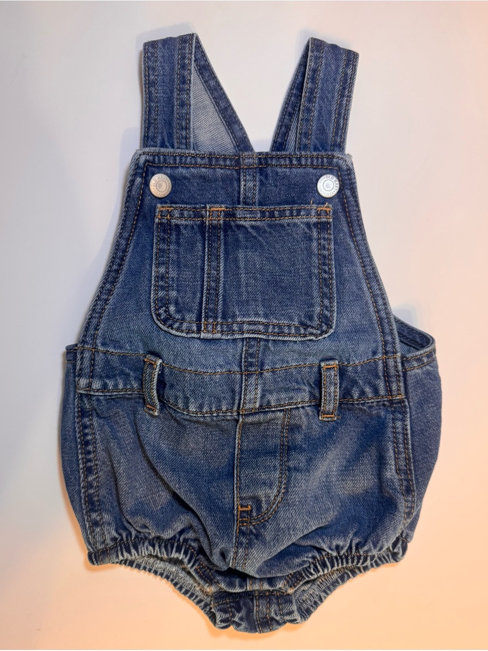 Old Navy Baby Denim Overall Bubble Romper 6-12M Blue Jean Shortalls